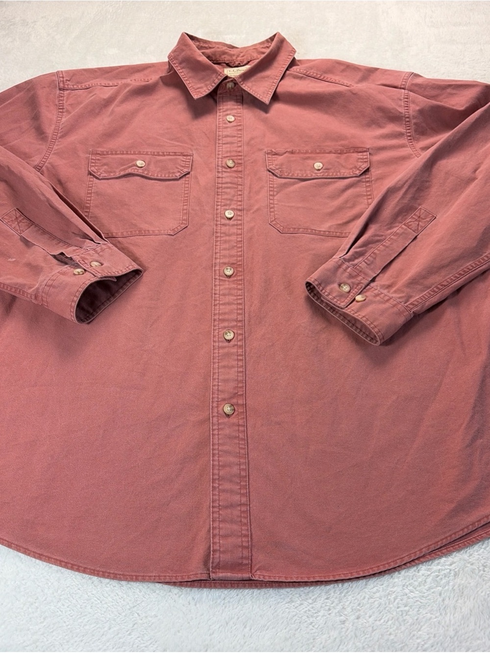 LL Bean Shirt Mens XL Red Sunwashed Canvas Utility Work Outdoor Vintage